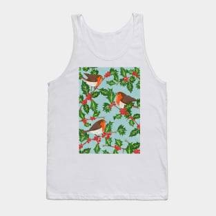 Three little paper cut robins on a holly bush Tank Top